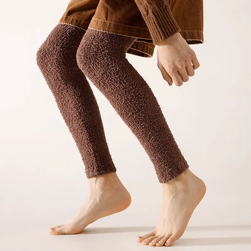 Winter Plush Stockings Warm Coral Fleece Women Leg Warmers Men Cozy Over-the-Knee Long Socks Unisex Knee Pads