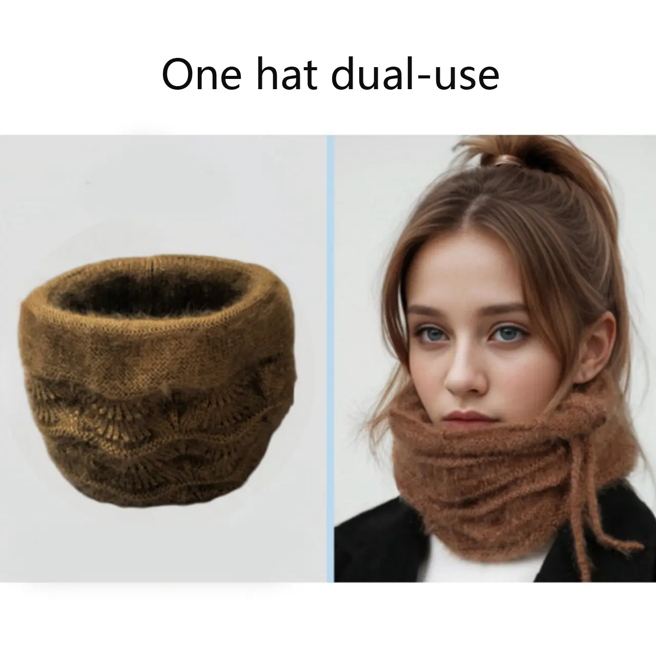 Winter Woolen Knit Hat for Women Fashion Drawstring Slouchy Beanies Outdoor Warm Crochet Skullcap