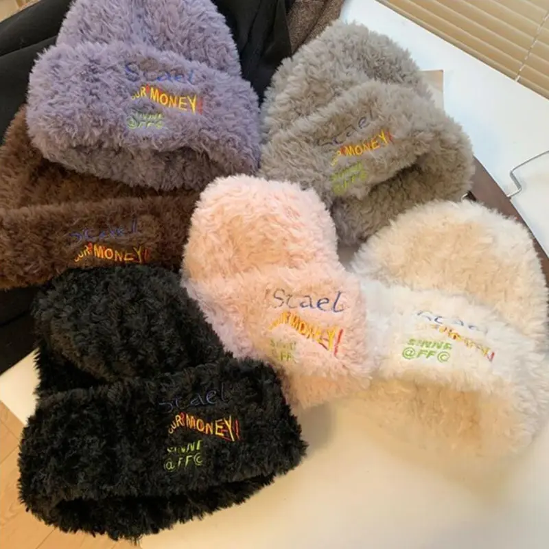 Winter Plush Warm Hat for Women Autumn Winter Thermal Fluffy Fur Beanies Sweet Ear Protection Skullcap