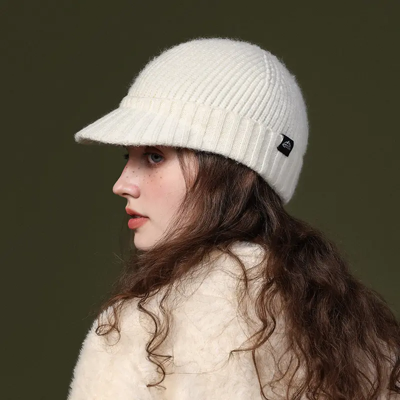Winter Knitted Wool Hat for Women Thicken Warm Crochet Baseball Cap Outdoor Windproof Solid Color Thermal Caps