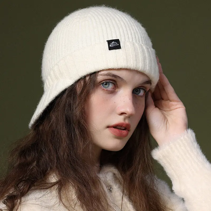 Winter Knitted Wool Hat for Women Thicken Warm Crochet Baseball Cap Outdoor Windproof Solid Color Thermal Caps