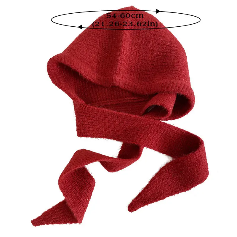 Winter Hooded Hat Scarf Women Autumn Warm Knitted Beanies Cap Korean Thickened Balaclava Solid Color Female Skullies