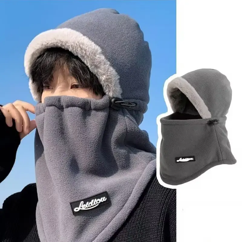 Winter Thermal Fleece Balaclava for Women Men Outdoor Thicken Plush Lining Mask Neck Warmer Hat Solid Color Hood Cycling Cap