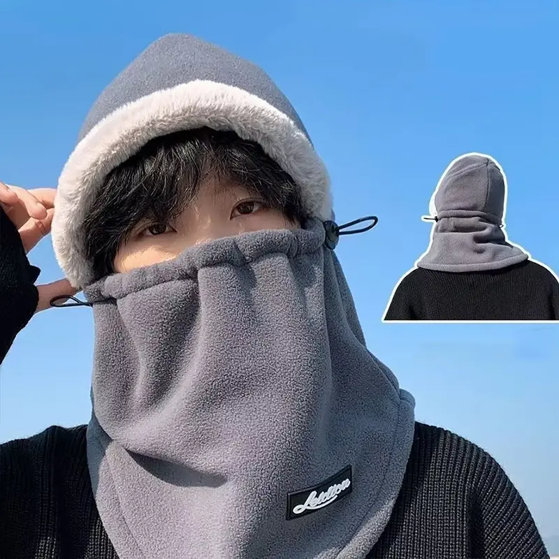 Winter Thermal Fleece Balaclava for Women Men Outdoor Thicken Plush Lining Mask Neck Warmer Hat Solid Color Hood Cycling Cap