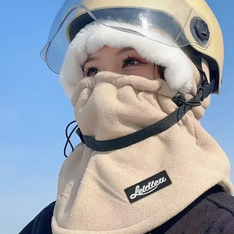 Winter Thermal Fleece Balaclava for Women Men Outdoor Thicken Plush Lining Mask Neck Warmer Hat Solid Color Hood Cycling Cap