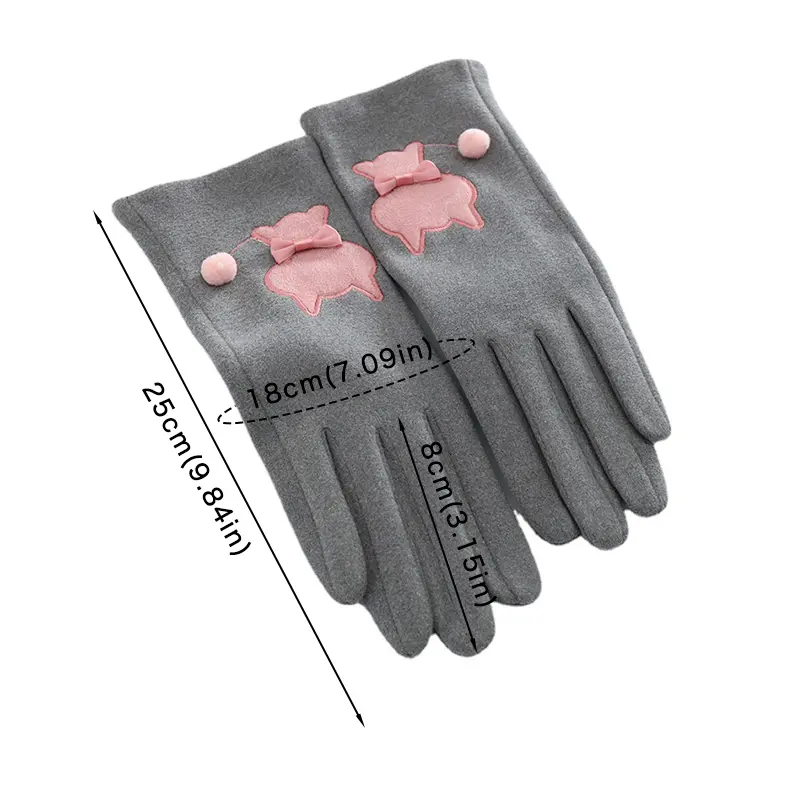 Cute Cat Velvet Gloves for Women Winter Warm Drive Cycling Mittens Solid Color Cartoon Touch Screen Gloves
