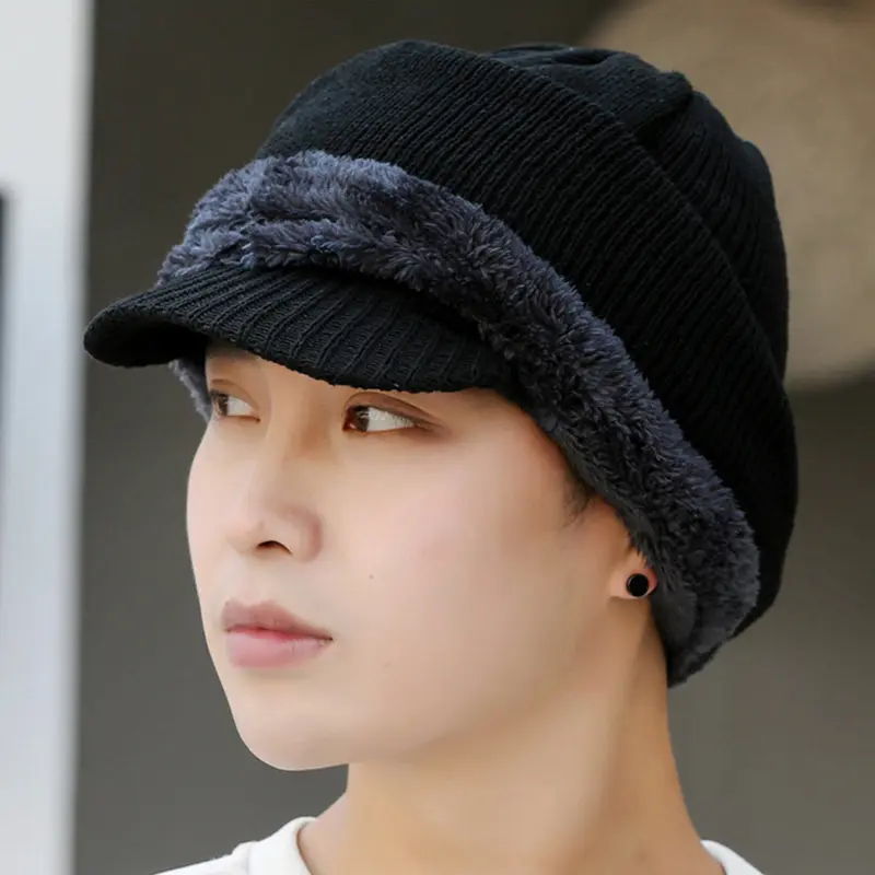 Winter Balaclava Hat for Men Thick Plush Knitted Hooded Beanies Outdoor Windproof Full Face Cover Plush Cap