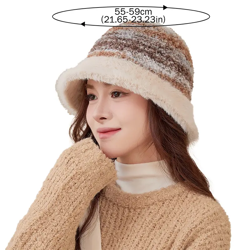Colorful Bucket Hat for Women Winter Warm Plush Knit Fisherman Cap Outdoor Windproof Female Panama Caps Bonnet