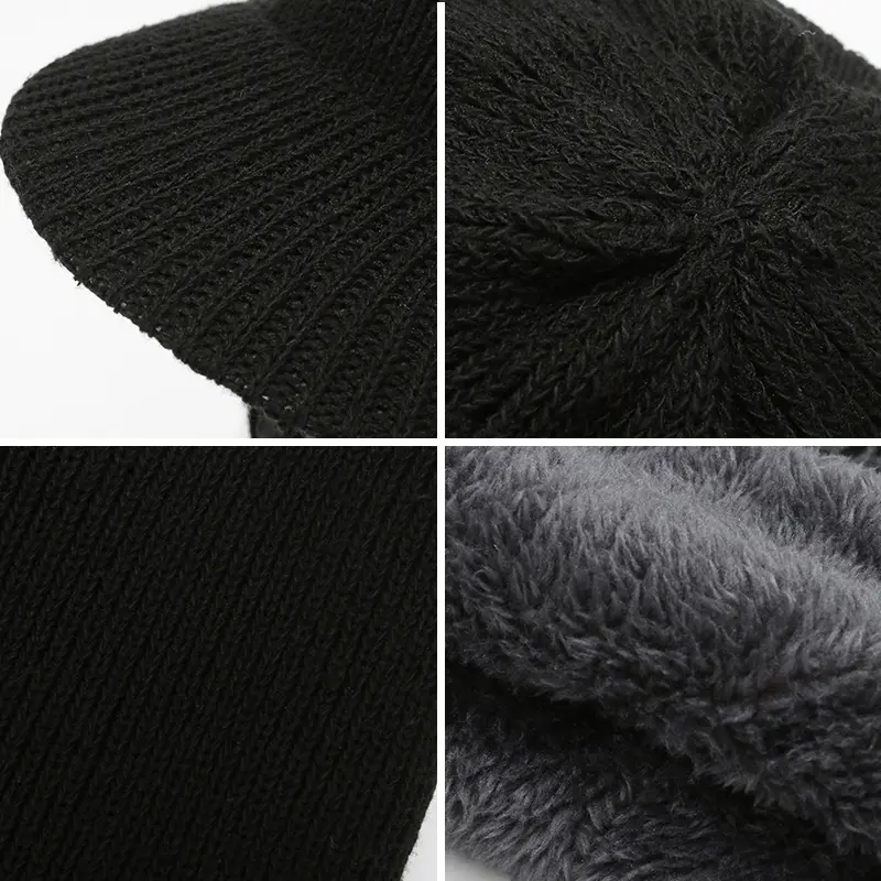 Winter Balaclava Hat for Men Thick Plush Knitted Hooded Beanies Outdoor Windproof Full Face Cover Plush Cap