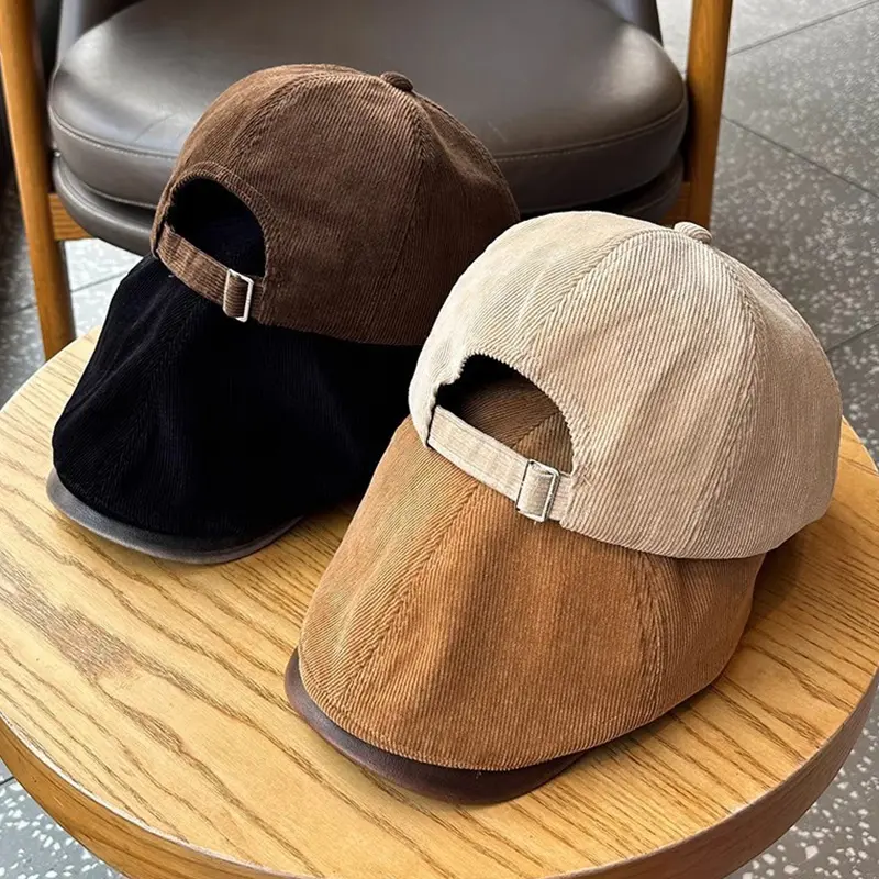 Retro Corduroy Beret Hat for Women Autumn Winter Warm Forward Cap Japanese Solid Color Female Girls Newsboy Caps