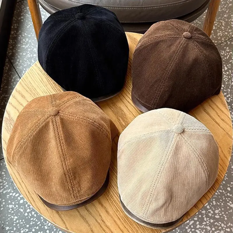 Retro Corduroy Beret Hat for Women Autumn Winter Warm Forward Cap Japanese Solid Color Female Girls Newsboy Caps