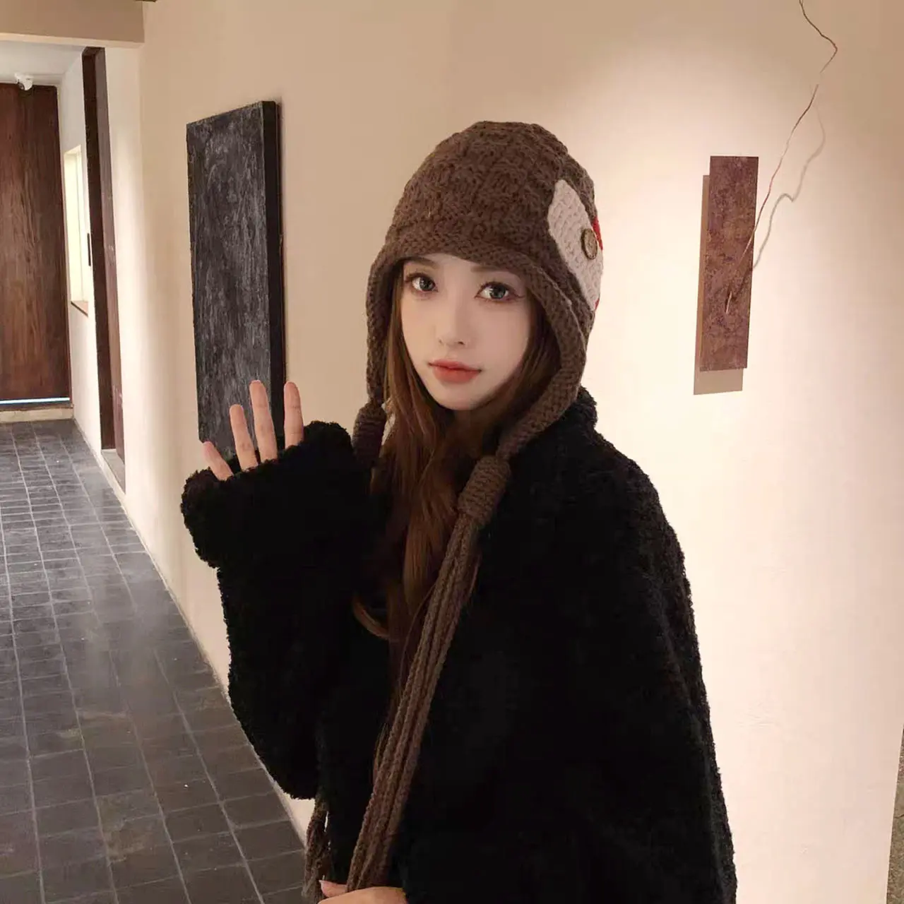Handmade Knitted Hat for Women Winter Warm Woolen Ear Protection Cap Lady Female Korean Crochet Pullover Hats