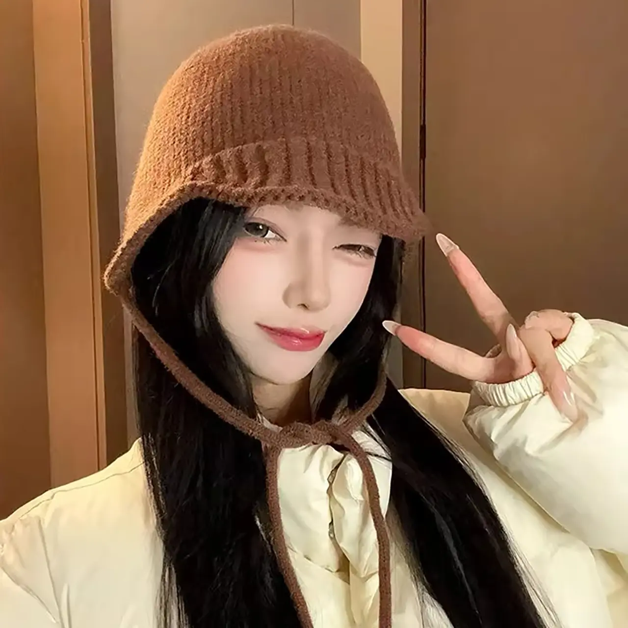 Winter Knit Wool Hat for Women New Year Red Beanie Cap Korean Solid Color Warm Ear Protection Hats Christmas Caps