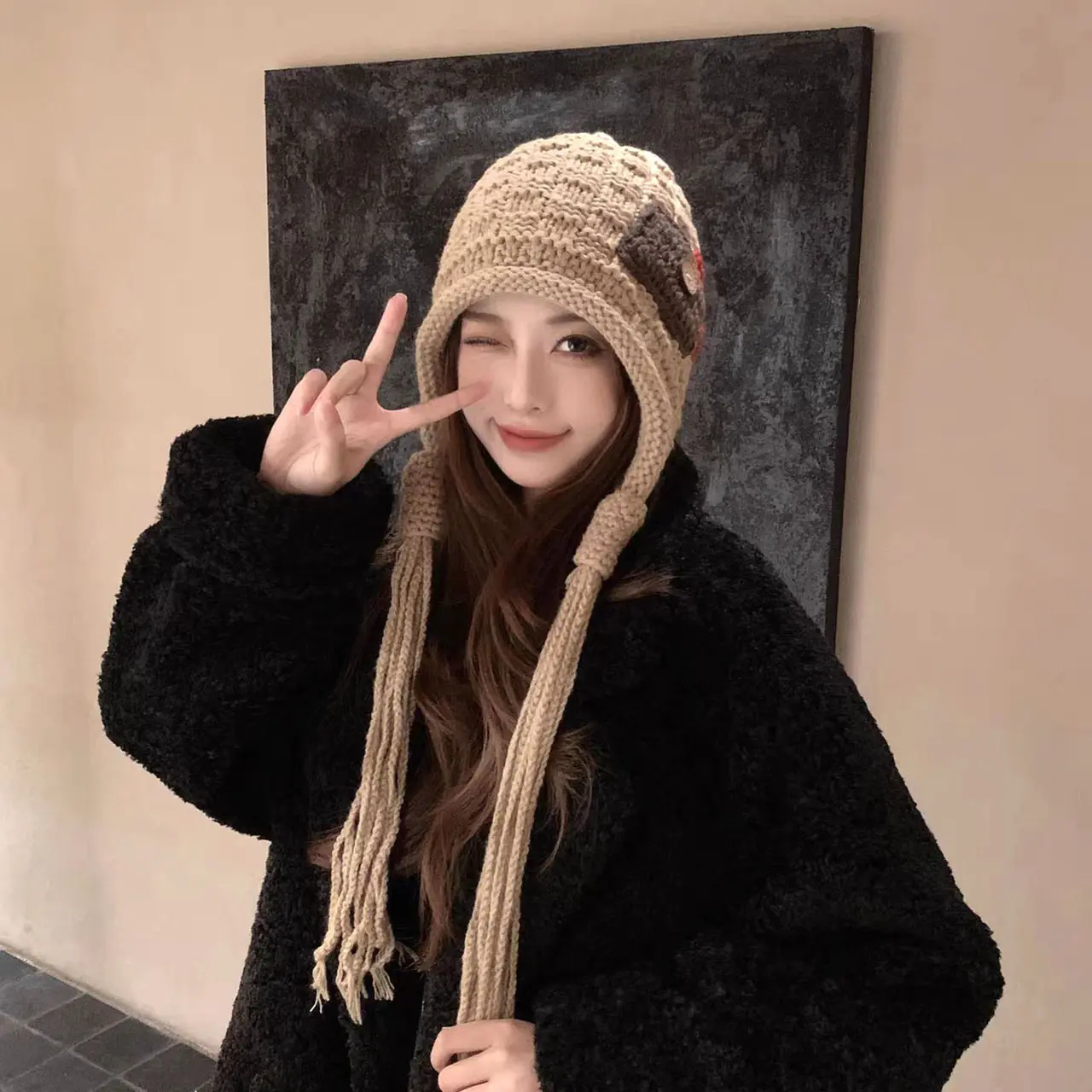 Handmade Knitted Hat for Women Winter Warm Woolen Ear Protection Cap Lady Female Korean Crochet Pullover Hats