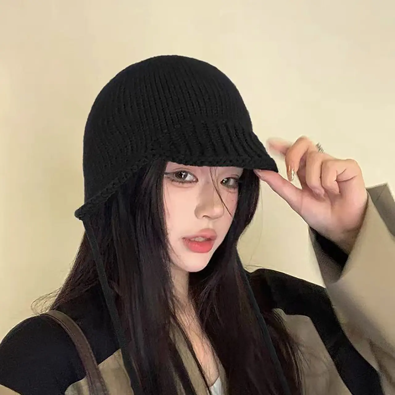 Winter Knit Wool Hat for Women New Year Red Beanie Cap Korean Solid Color Warm Ear Protection Hats Christmas Caps