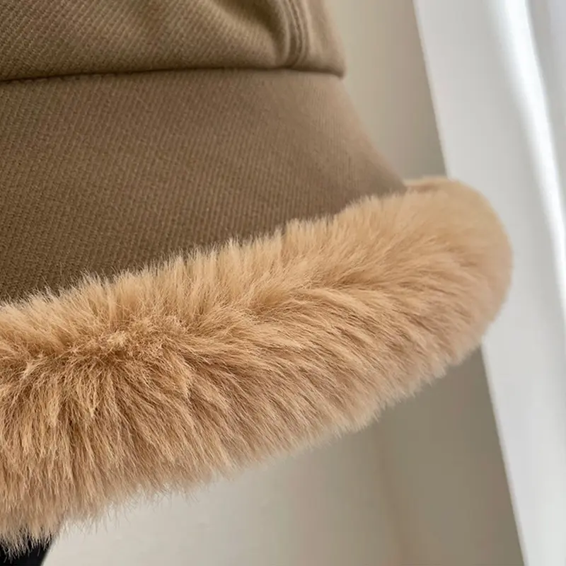 Winter Mongolian Hat for Women Warm Fluffy Fur Fisherman Cap Outdoor Large-brim Windproof Plush Bucket Hats