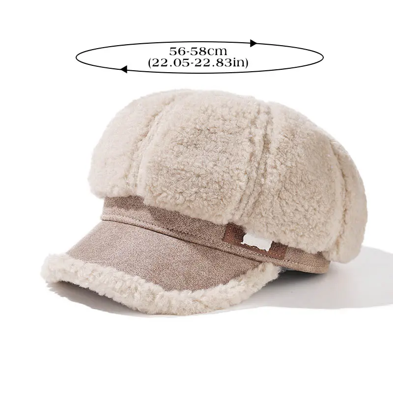 Winter Warm Plush Beret Hat for Women Korean Thicken Lamb Wool Octagonal Cap Vintage Lady Girl Painter Artist Hats