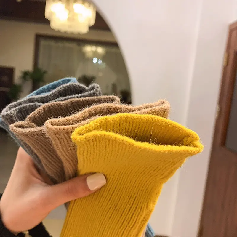 Solid Women Half Finger Gloves Winter Soft Warm Wool Knitting Arm Gloves Girls Korean Writing Fingerless Mittens Guantes