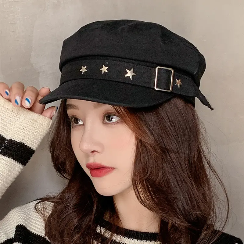 Retro Women Beret Hat Autumn Winter Ladies Military Octagonal Cap Korean Solid Color Female Newsboy Painter Hats