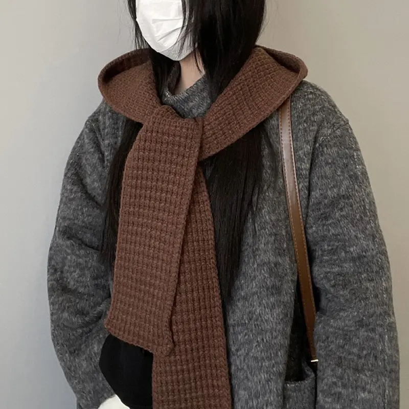 Winter Knit Balaclava Hat Korean Warm Beanies Cap Scarf One Piece Thicken Woolen Female Hooded Caps Scarf Bib Bonnet