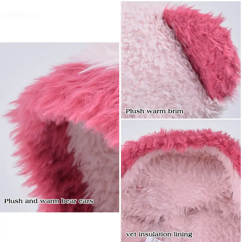 Cute Bear Ear Plush Hat Women Winter Thicken Warm Ear Protection Cap Female Lady Korean Lamb Fleece Lacing Beanie Caps