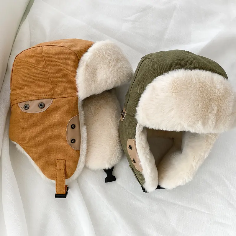 Fluffy Fur Bomber Hat for Women Men Winter Thick Warm Plush Ushanka Cap Outdoor Windproof Ski Cycling Caps with Earmuff