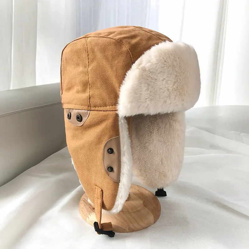Fluffy Fur Bomber Hat for Women Men Winter Thick Warm Plush Ushanka Cap Outdoor Windproof Ski Cycling Caps with Earmuff