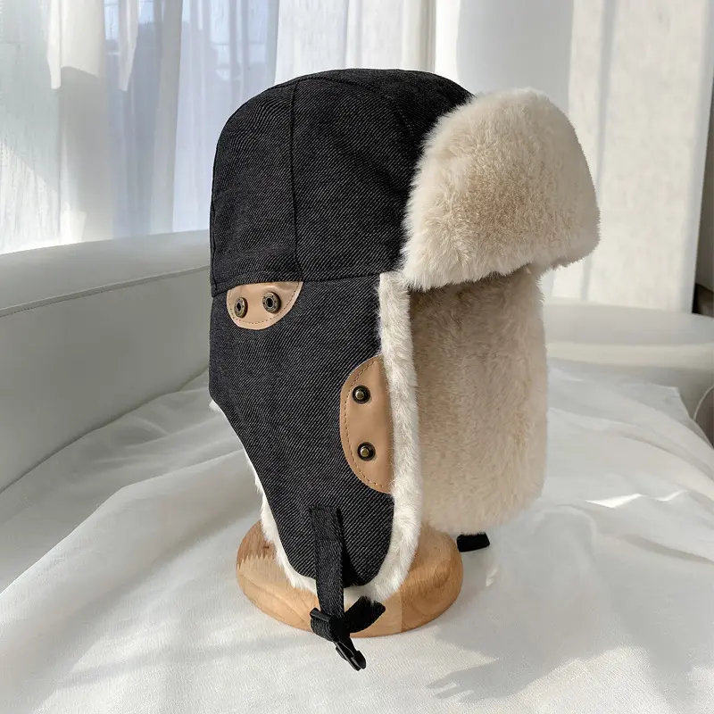 Fluffy Fur Bomber Hat for Women Men Winter Thick Warm Plush Ushanka Cap Outdoor Windproof Ski Cycling Caps with Earmuff