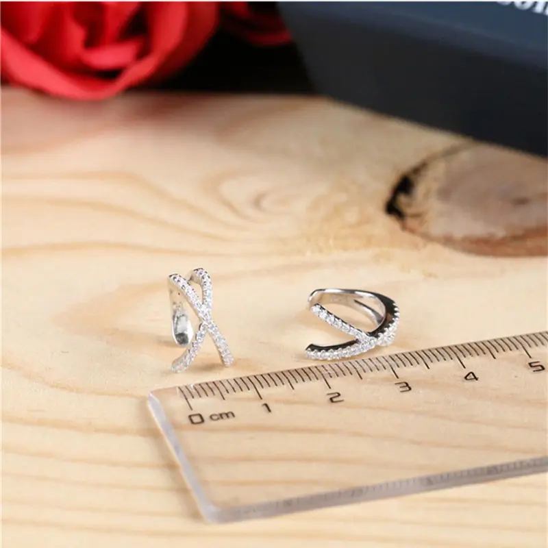 Fashion Cross Fake Piercing Earrings Small Earings For Women Ear Cuff Jewelry Girl Clip Earcuff Micro Pave CZ Crystal Earrings