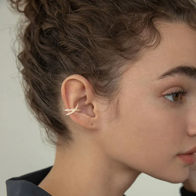 Fashion Cross Fake Piercing Earrings Small Earings For Women Ear Cuff Jewelry Girl Clip Earcuff Micro Pave CZ Crystal Earrings