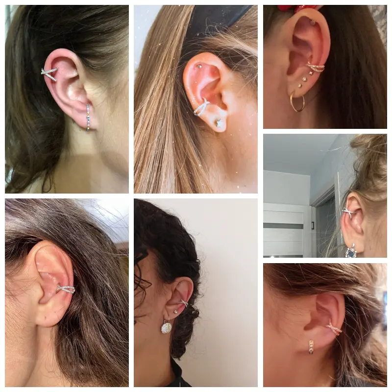 Fashion Cross Fake Piercing Earrings Small Earings For Women Ear Cuff Jewelry Girl Clip Earcuff Micro Pave CZ Crystal Earrings