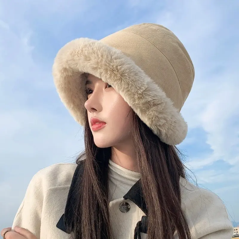 Mongolian Hat for Women Autumn Winter Windproof Warm Hat Thick Plush Warm Fisherman Cap Fluffy Fur Ear Protection Basin Hats