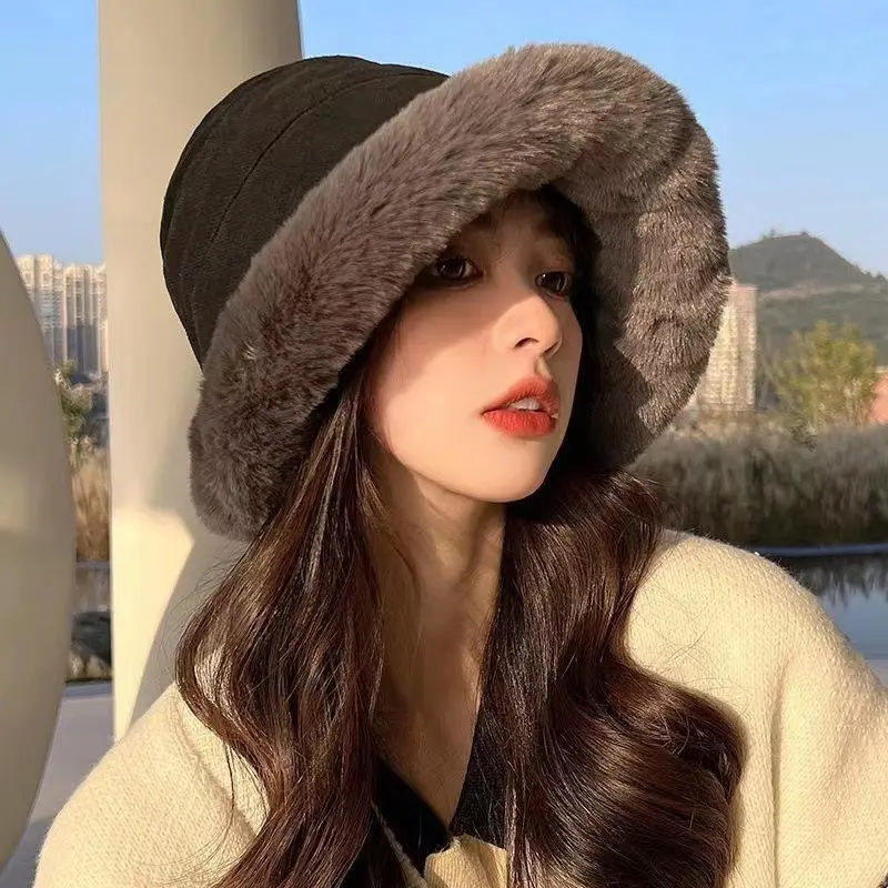 Mongolian Hat for Women Autumn Winter Windproof Warm Hat Thick Plush Warm Fisherman Cap Fluffy Fur Ear Protection Basin Hats