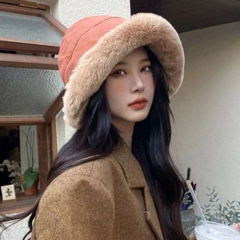 Mongolian Hat for Women Autumn Winter Windproof Warm Hat Thick Plush Warm Fisherman Cap Fluffy Fur Ear Protection Basin Hats