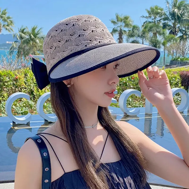 Summer Straw Sun Hat for Women Elegant Bow Wide-brim Visor Caps Outdoor Beach Sunshade Female Panama Hats