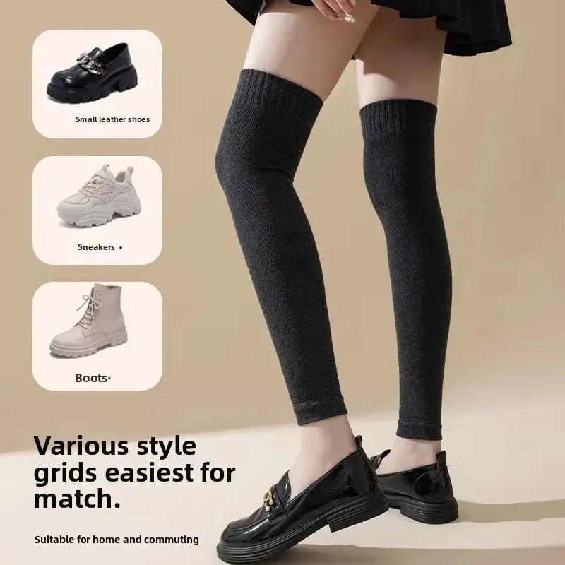 Winter Warm Leg Warmers for Women Solid Color Thick Wool Kneepad Knitted Knee High Socks Foot Cover Thermal Boot Cuff Long Socks