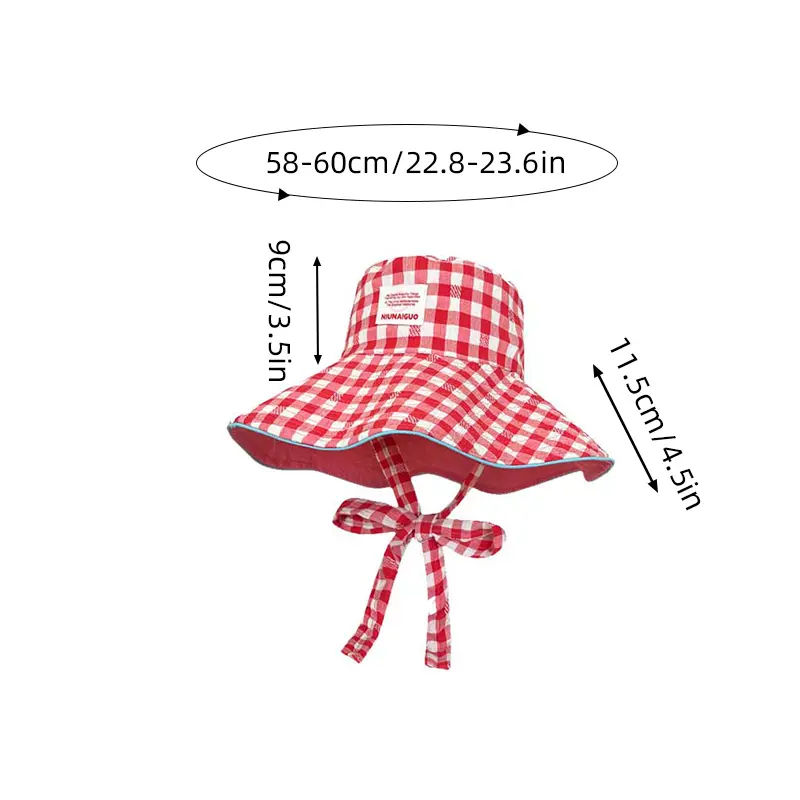 Candy Color Plaid Bucket Hat for Women Y2K Bow Double Sided Wear Fisherman Hat Summer Anti-UV Protection Panama Sun Hats