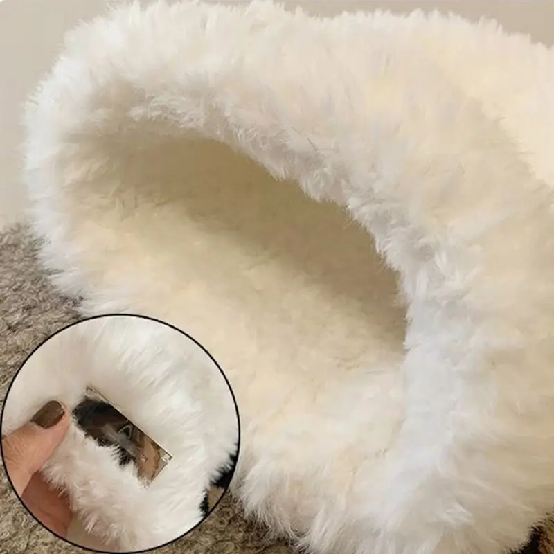 Winter Plush Hat for Women Fluffy Fur Knitted Beanie Cap Korean Solid Color Warm Girls Skullcap