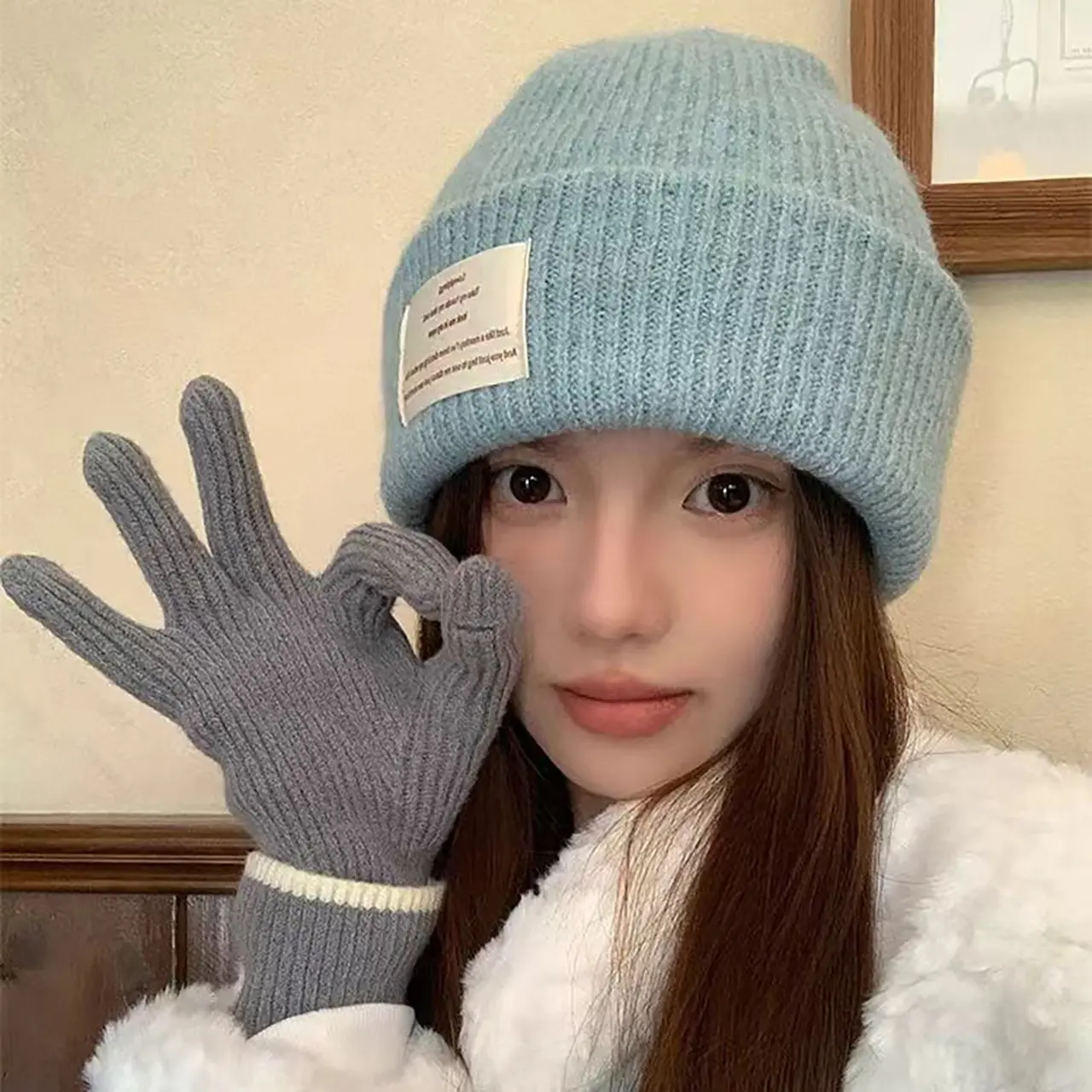 Winter Wool Blend Knitted Hat for Women Outdoor Warm Sports Hiking Caps Solid Color Ear Protection Beanie Hats