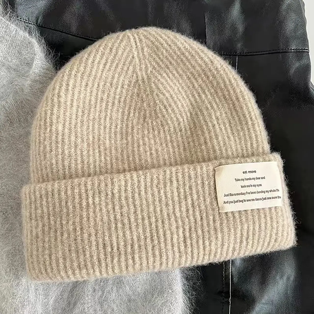 Winter Wool Blend Knitted Hat for Women Outdoor Warm Sports Hiking Caps Solid Color Ear Protection Beanie Hats