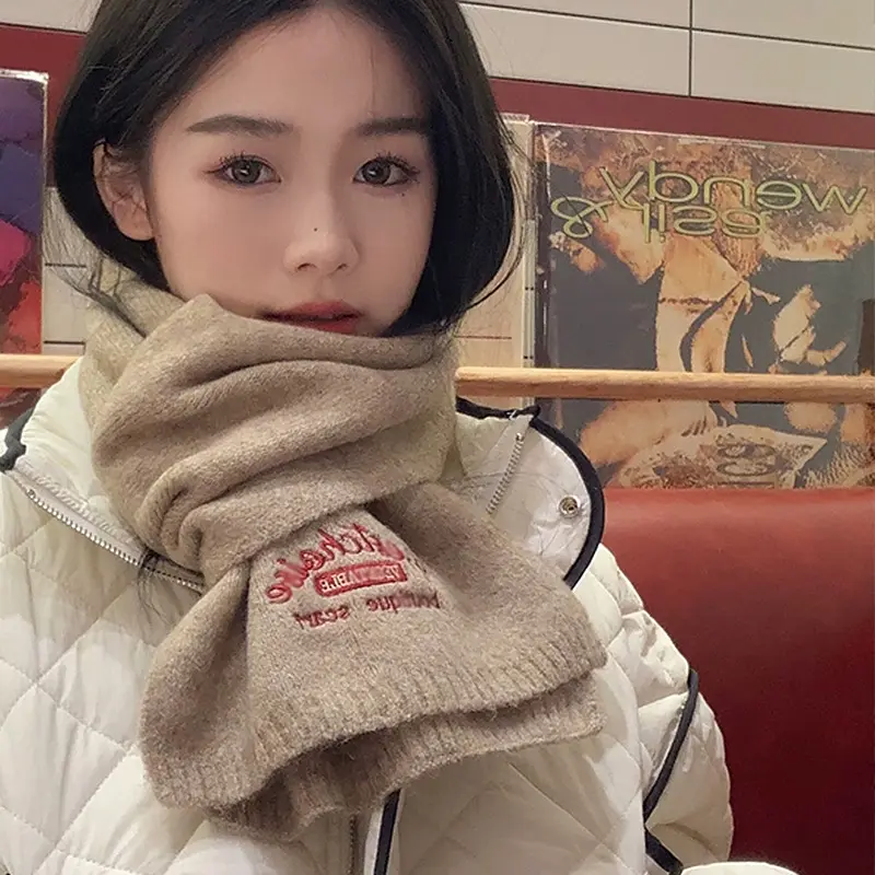 Winter Wool Scarf for Women Korean Letter Knitted Female Neckerchief Outdoor Warm Shawl Neck Wraps