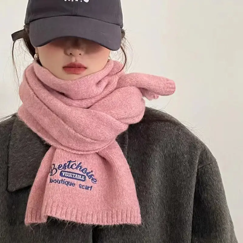 Winter Wool Scarf for Women Korean Letter Knitted Female Neckerchief Outdoor Warm Shawl Neck Wraps