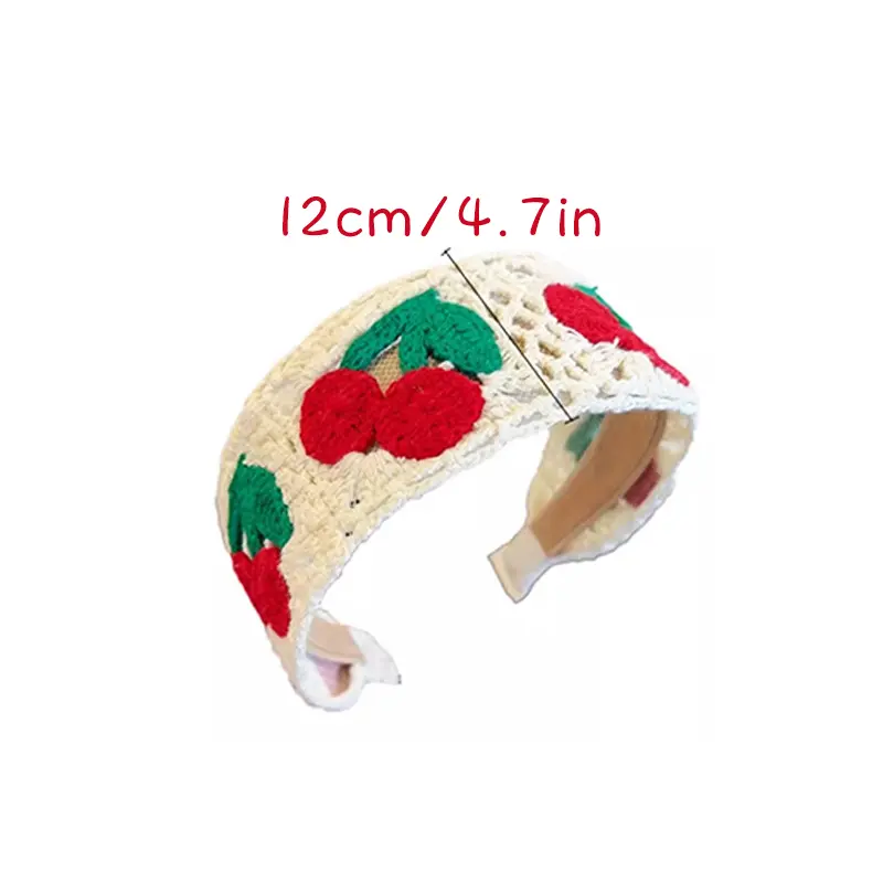 Boho Floral Hair Hoop for Girls Flower Embroidered Woolen Knitted Hair Bands Sweet Wide Hairband Kids Hair Accessories