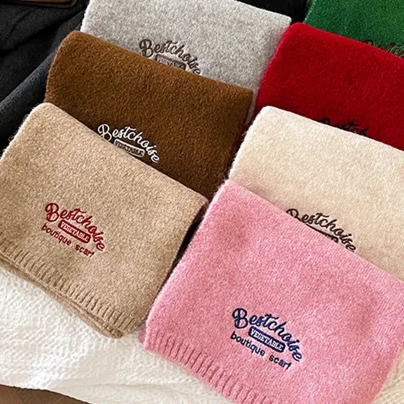 Winter Wool Scarf for Women Korean Letter Knitted Female Neckerchief Outdoor Warm Shawl Neck Wraps