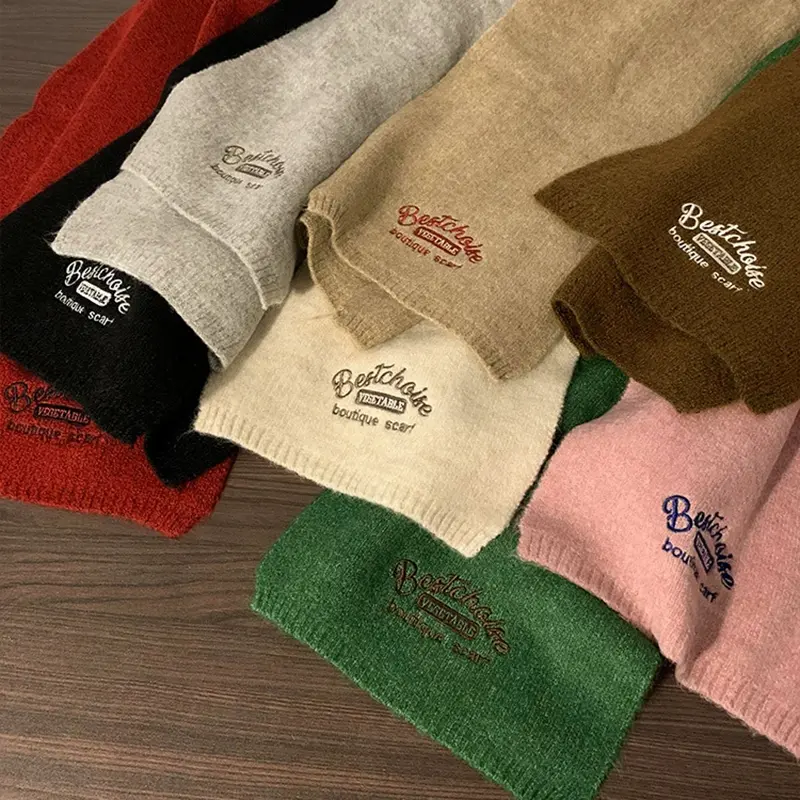 Winter Wool Scarf for Women Korean Letter Knitted Female Neckerchief Outdoor Warm Shawl Neck Wraps