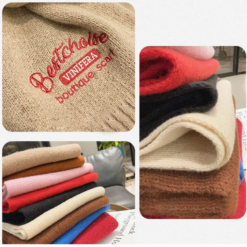 Winter Wool Scarf for Women Korean Letter Knitted Female Neckerchief Outdoor Warm Shawl Neck Wraps