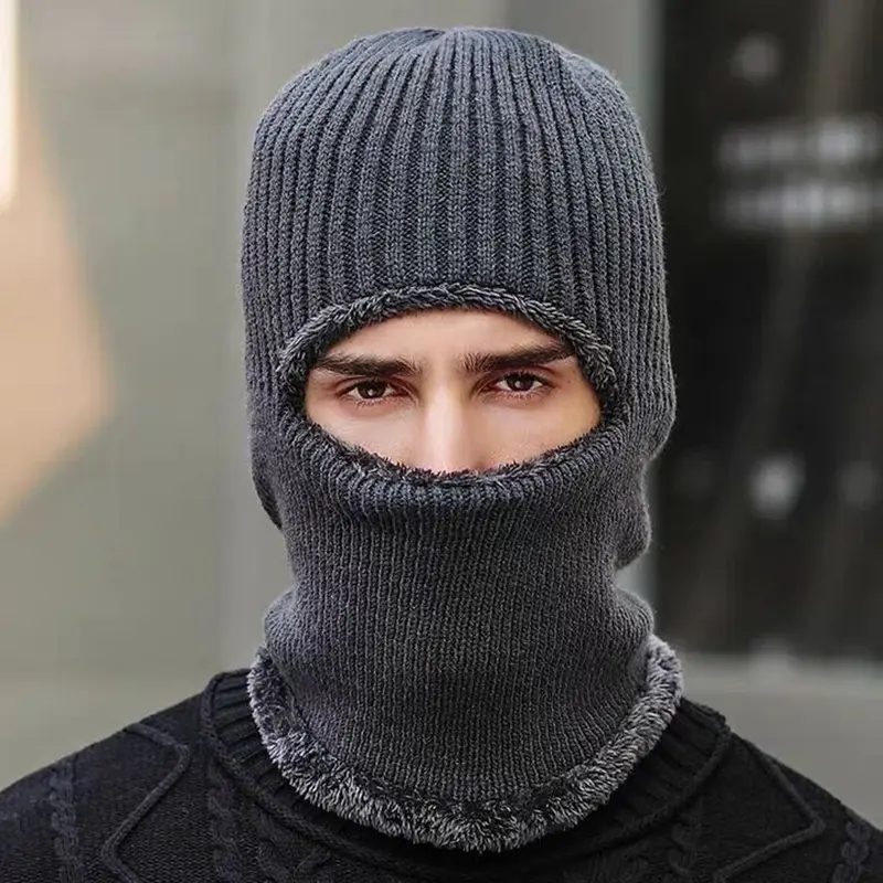 Men Balaclava Winter Warm Knitted Wool Face Mask Outdoor Thermal Velet Lining Beanie Caps Male Riding Cycling Caps