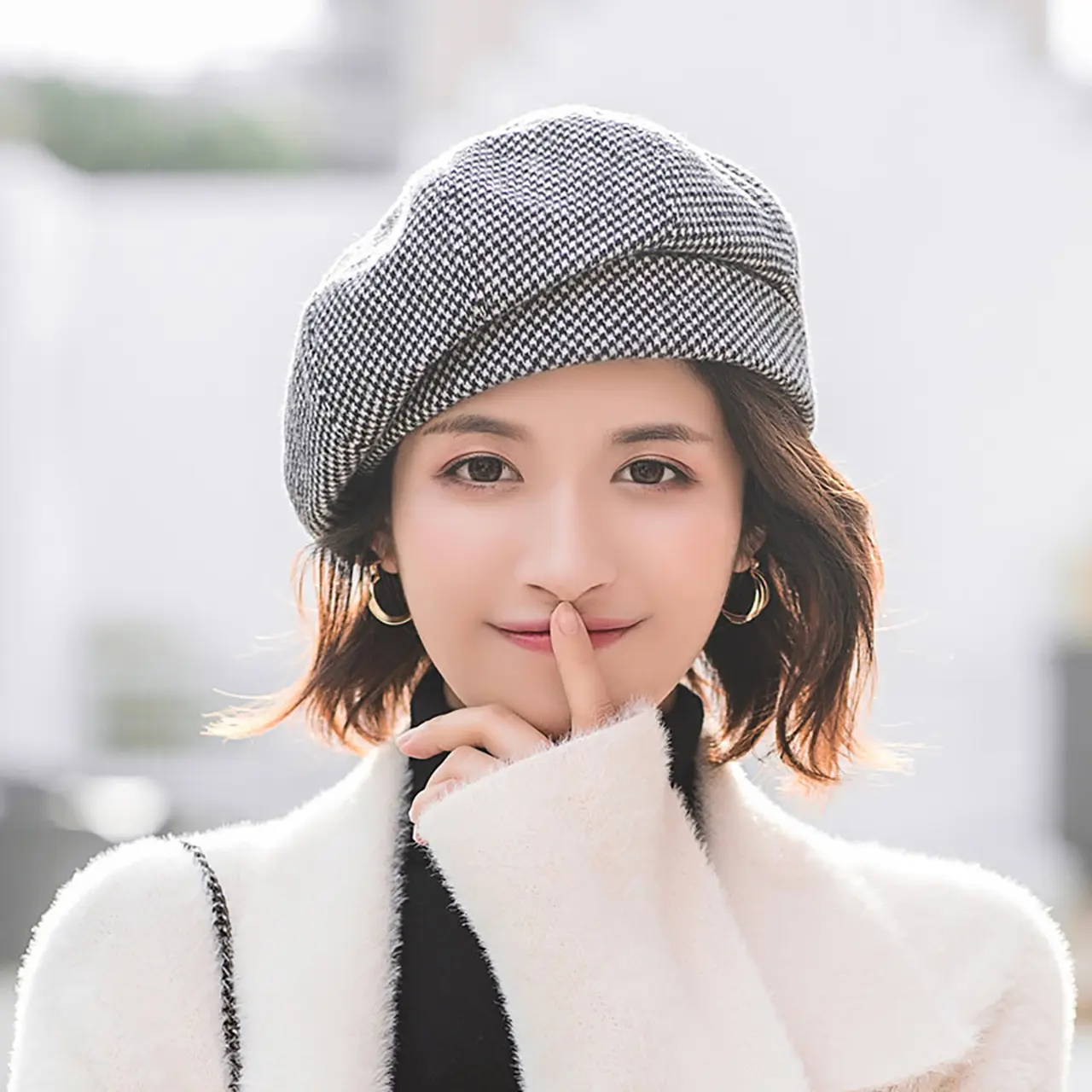 Winter Warm Plush Beret Hat for Women Korean Thicken Lamb Wool Octagonal Cap Vintage Lady Girl Painter Artist Hats