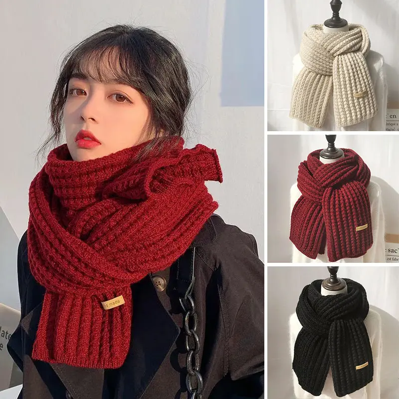 Korean Winter Scarf for Women Men Solid Color Knitted Scarves Bib Autumn Thicken Warm Unisex Scarves