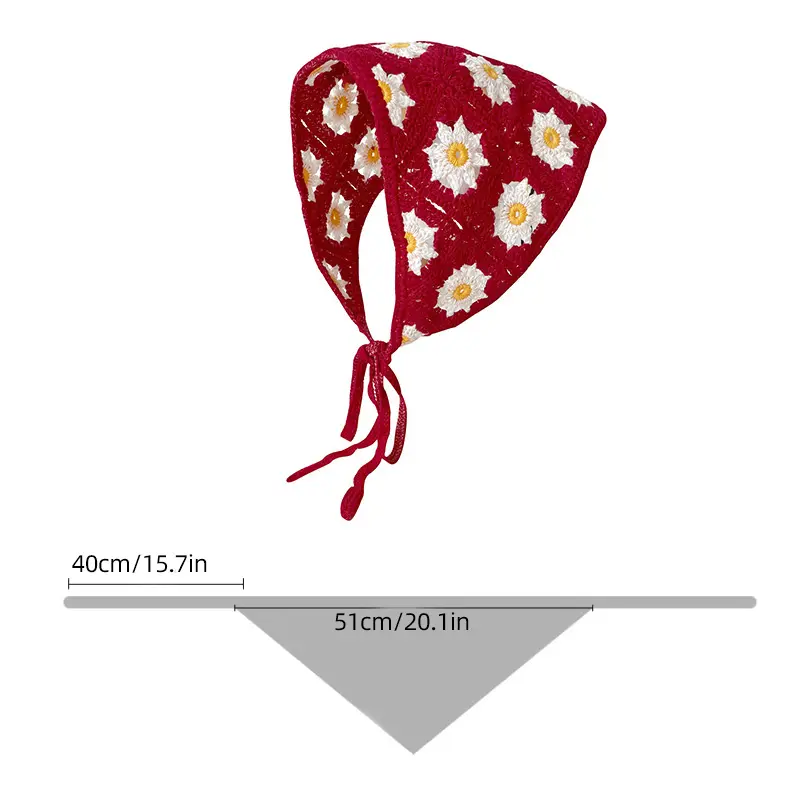 Korean Ins Knitted Triangular Hair Scarf Women Sweet Flower Headscarf Crochet Handmade Headwrap Hair Accessories